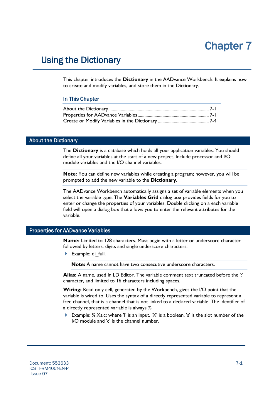 Chapter 7, Using the dictionary | Rockwell Automation AADvance Controller Configuration Guide User Manual | Page 163 / 286