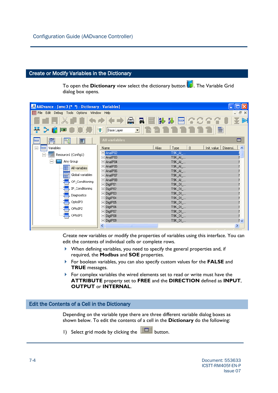 Create or modify variables in the dictionary -4 | Rockwell Automation AADvance Controller Configuration Guide User Manual | Page 166 / 286