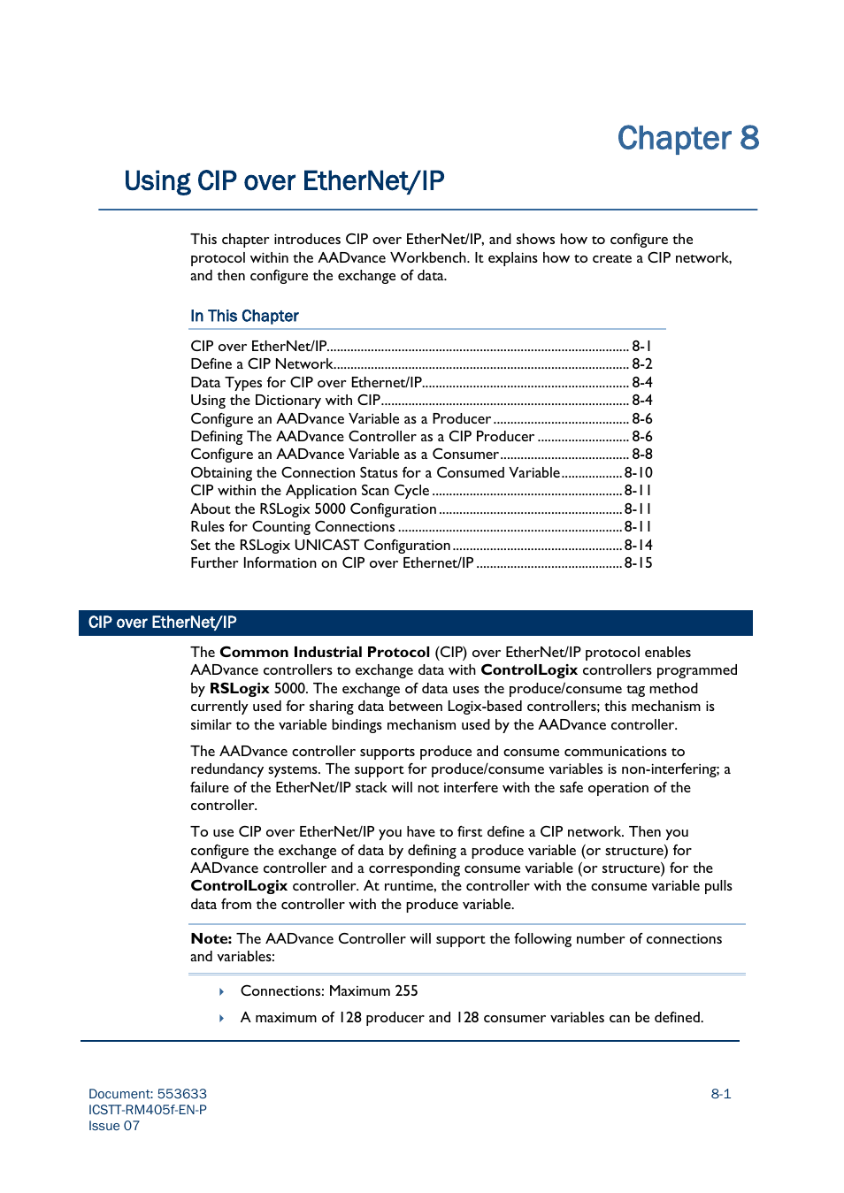 Chapter 8, Using cip over ethernet/ip | Rockwell Automation AADvance Controller Configuration Guide User Manual | Page 171 / 286