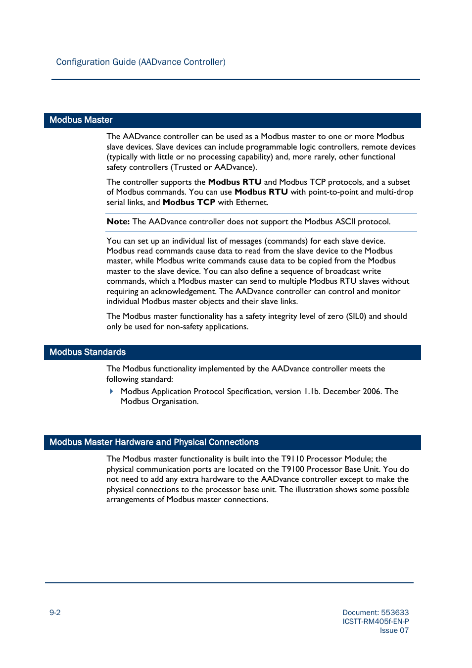 Modbus master, Modbus standards | Rockwell Automation AADvance Controller Configuration Guide User Manual | Page 188 / 286