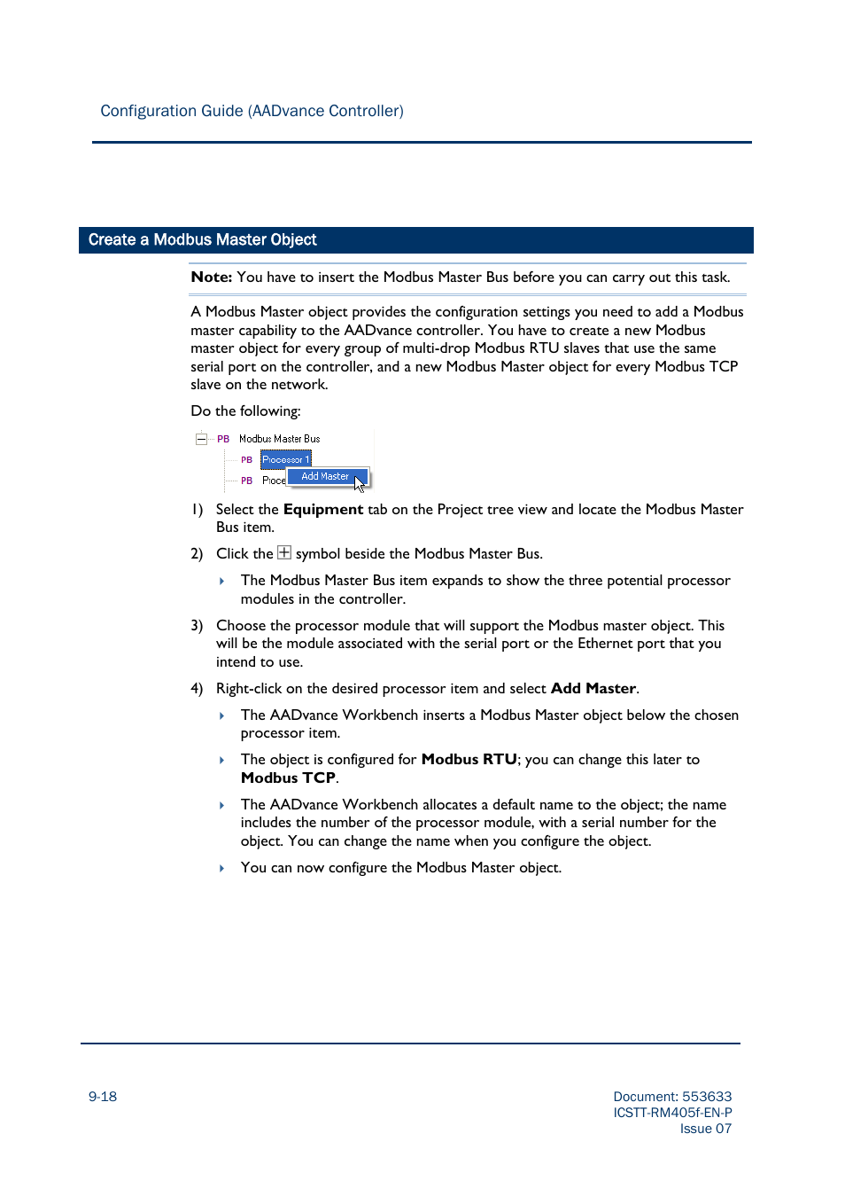 Create a modbus master object | Rockwell Automation AADvance Controller Configuration Guide User Manual | Page 204 / 286