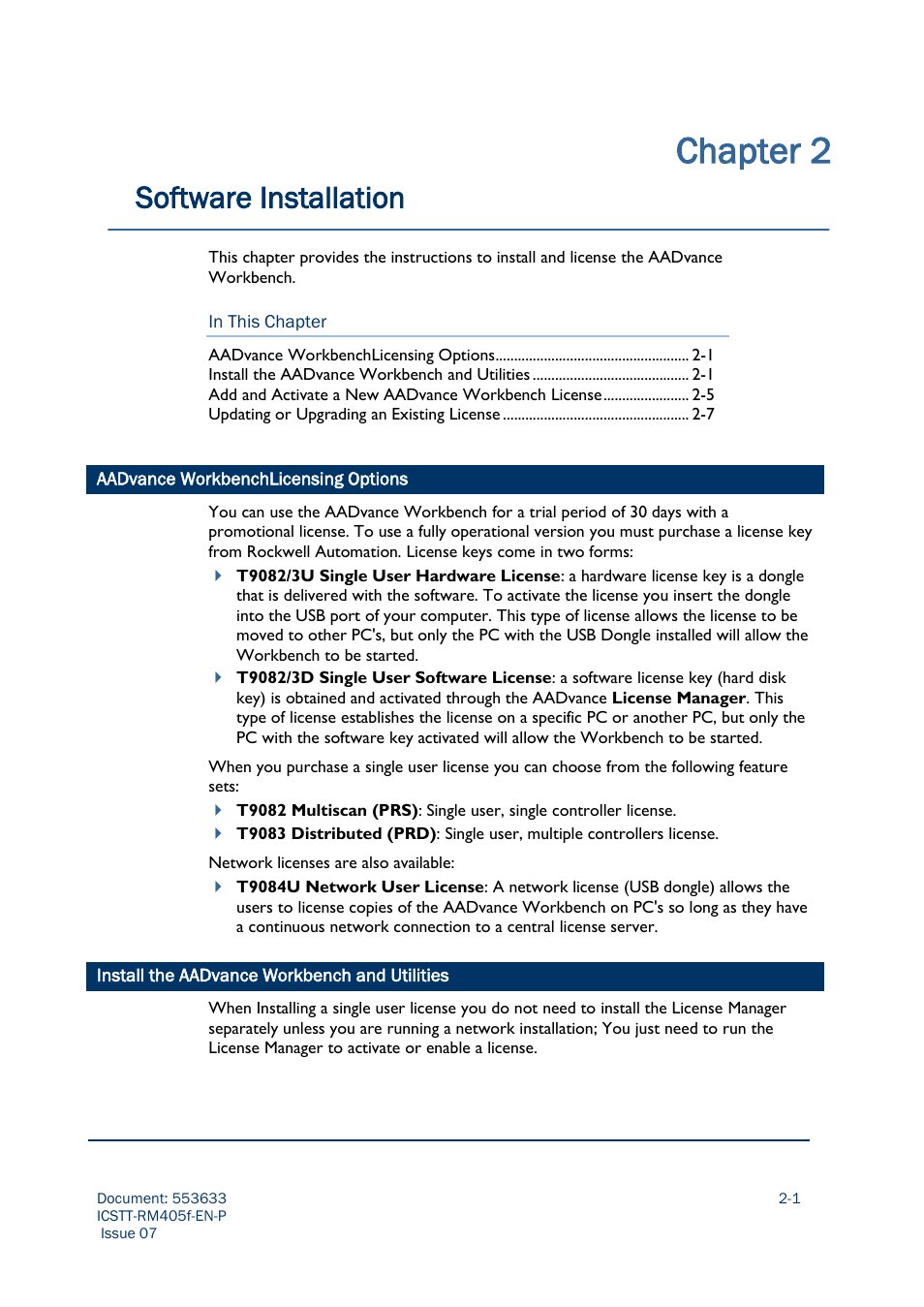 Chapter 2, Software installation | Rockwell Automation AADvance Controller Configuration Guide User Manual | Page 23 / 286