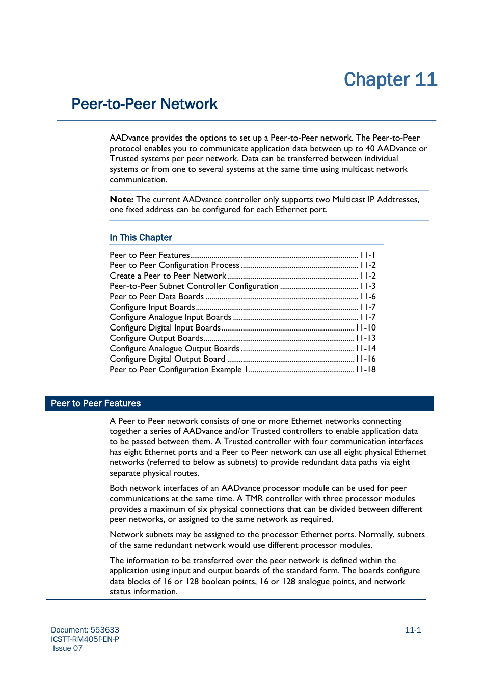 Chapter 11, Peer-to-peer network | Rockwell Automation AADvance Controller Configuration Guide User Manual | Page 249 / 286