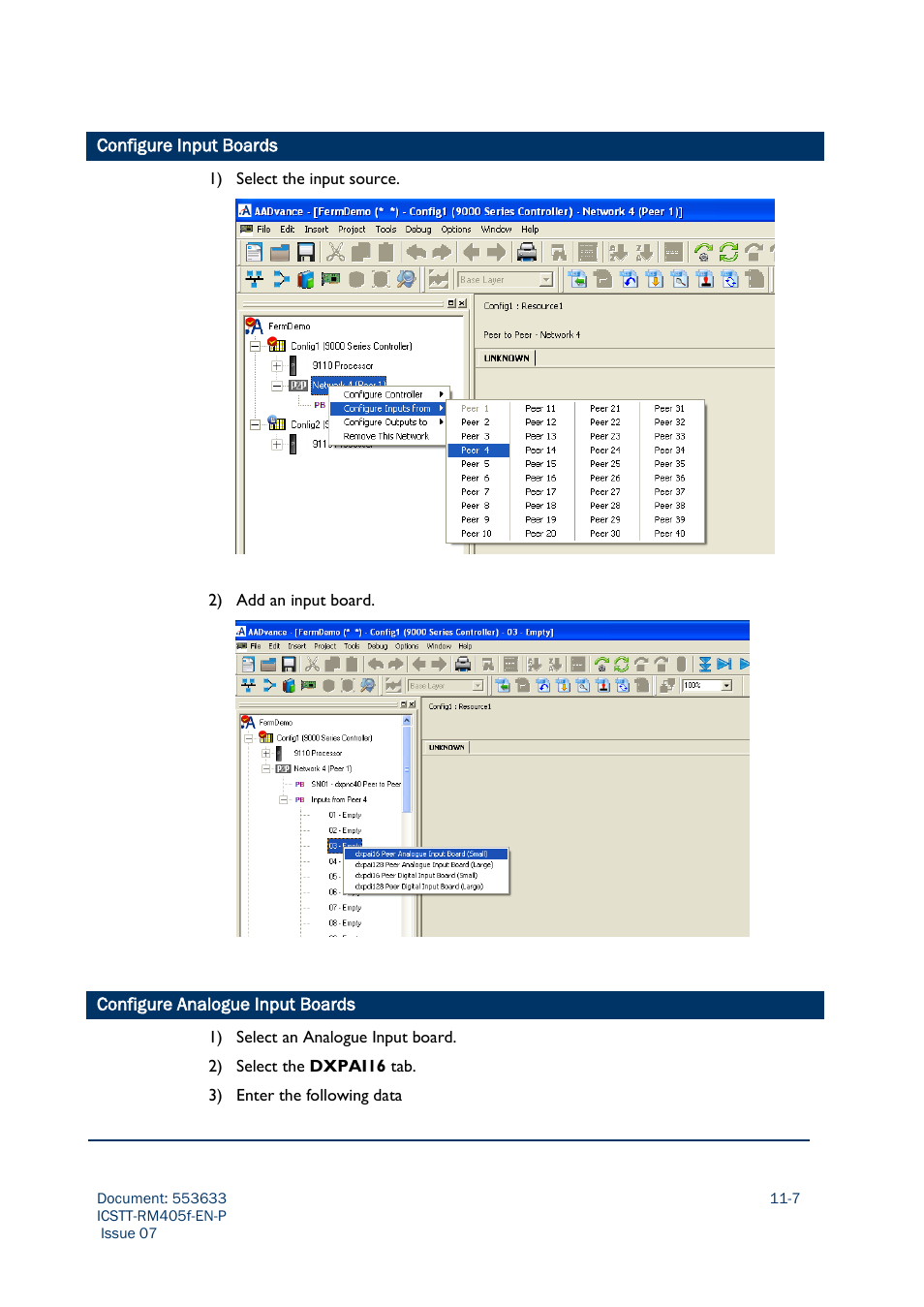 Configure input boards, Configure analogue input boards | Rockwell Automation AADvance Controller Configuration Guide User Manual | Page 255 / 286