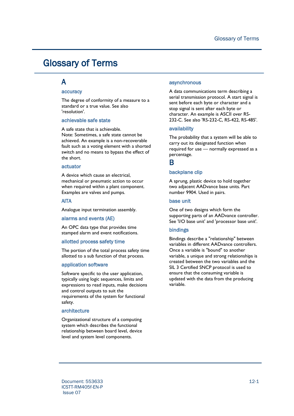 Glossary of terms | Rockwell Automation AADvance Controller Configuration Guide User Manual | Page 275 / 286