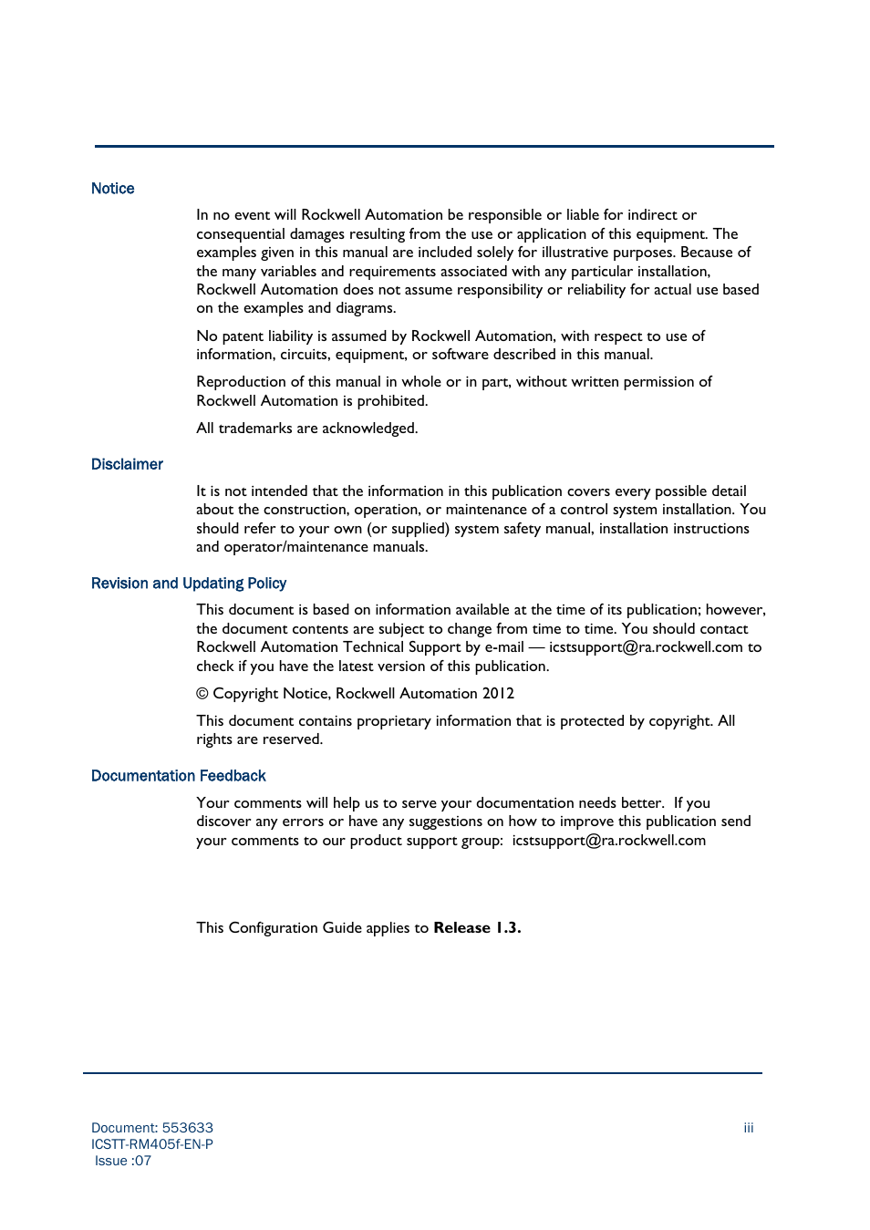 Rockwell Automation AADvance Controller Configuration Guide User Manual | Page 3 / 286