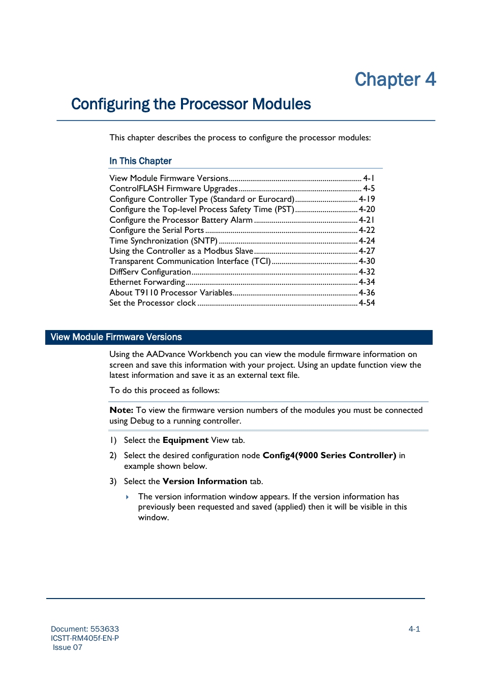 Chapter 4, Configuring the processor modules | Rockwell Automation AADvance Controller Configuration Guide User Manual | Page 41 / 286