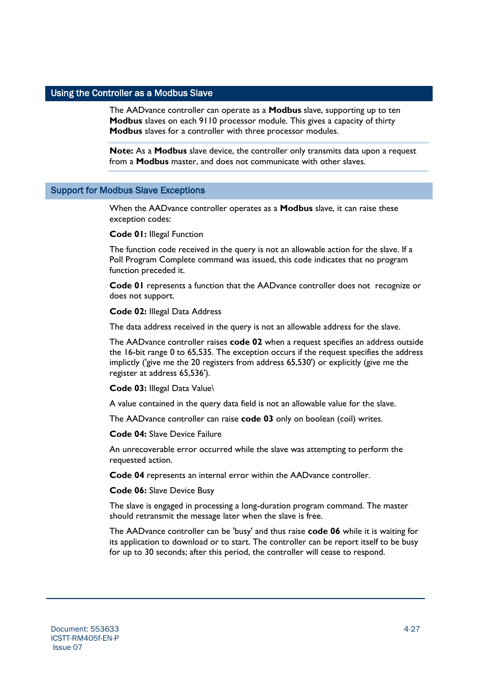 Using the controller as a modbus slave -27 | Rockwell Automation AADvance Controller Configuration Guide User Manual | Page 67 / 286
