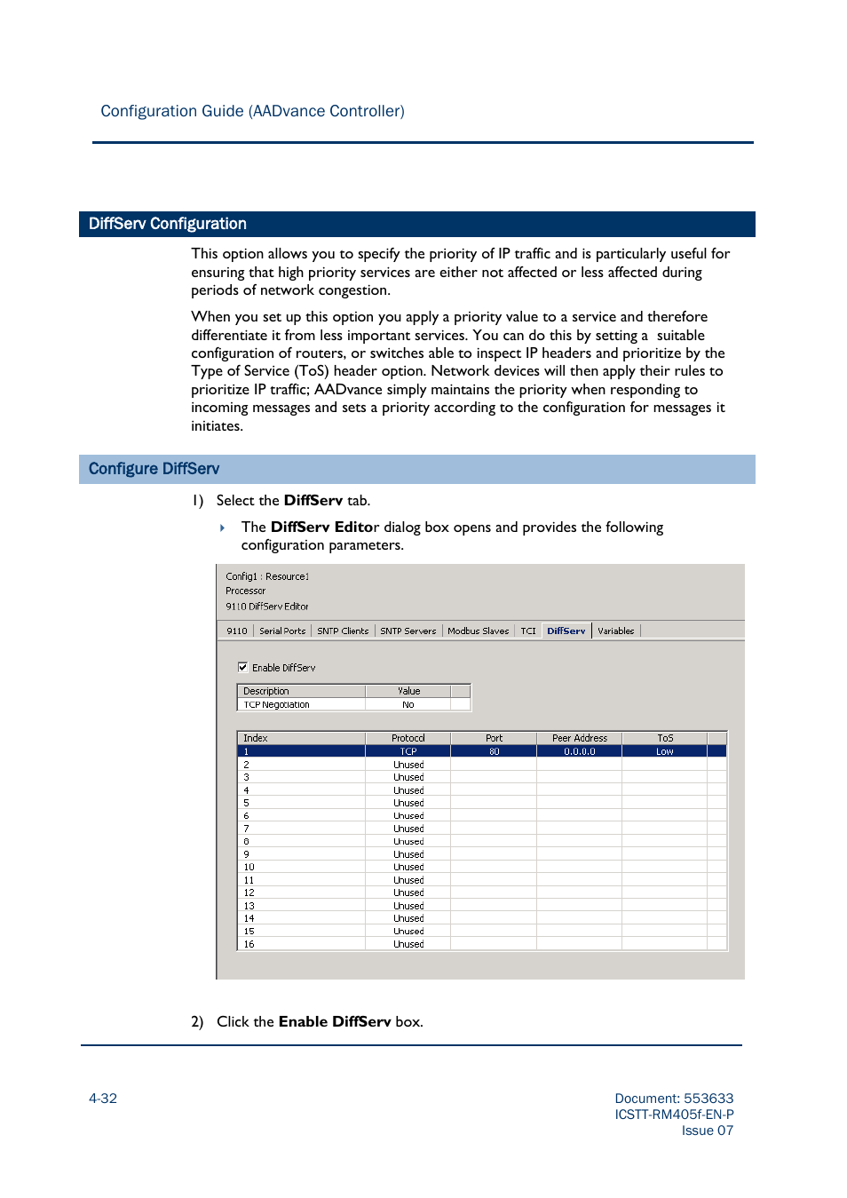 Diffserv configuration | Rockwell Automation AADvance Controller Configuration Guide User Manual | Page 72 / 286