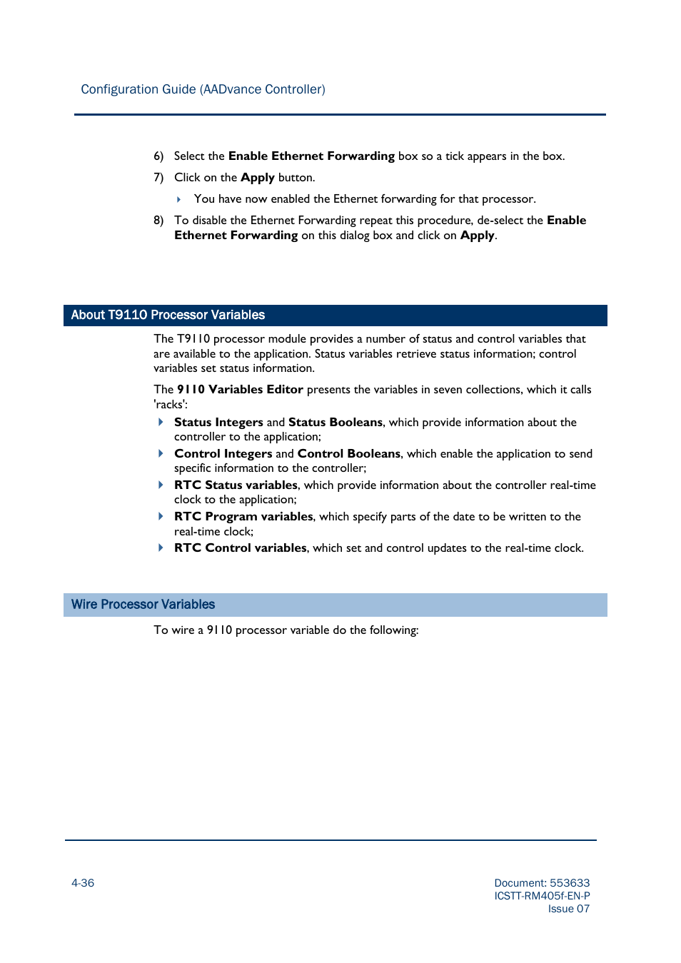 About t9110 processor variables -36 | Rockwell Automation AADvance Controller Configuration Guide User Manual | Page 76 / 286