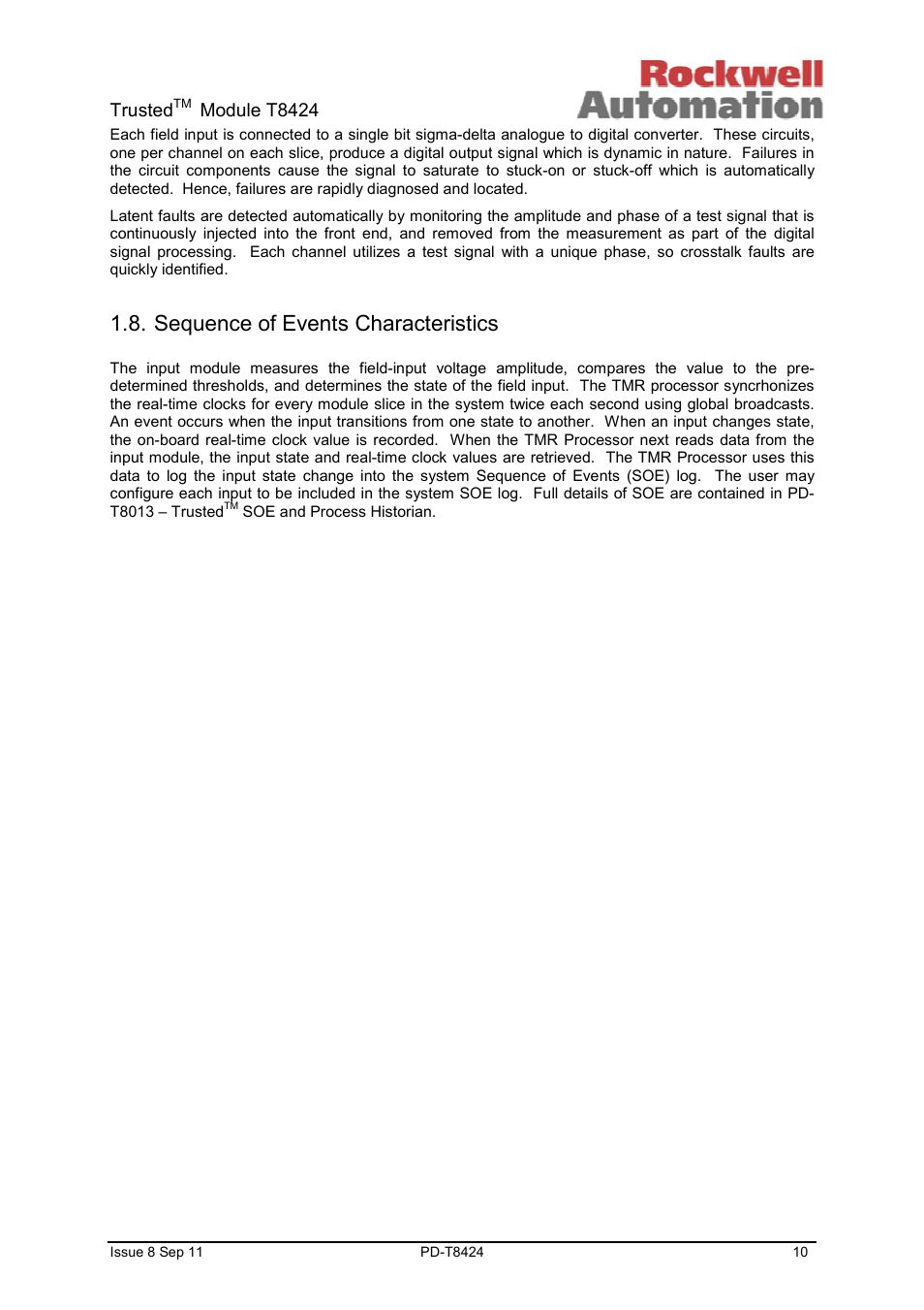 Sequence of events characteristics, Trusted, Module t8424 | Rockwell Automation T8424 Trusted TMR 120Vac Digital Input Module User Manual | Page 10 / 29