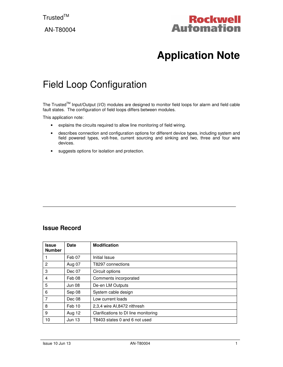 Rockwell Automation T80004 Application Note Field Loop Configuration User Manual | 56 pages