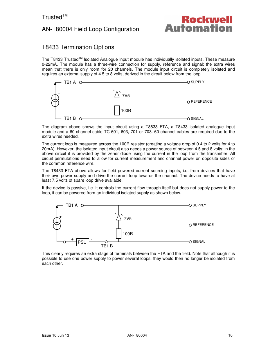 Trusted, T8433 termination options | Rockwell Automation T80004 Application Note Field Loop Configuration User Manual | Page 10 / 56