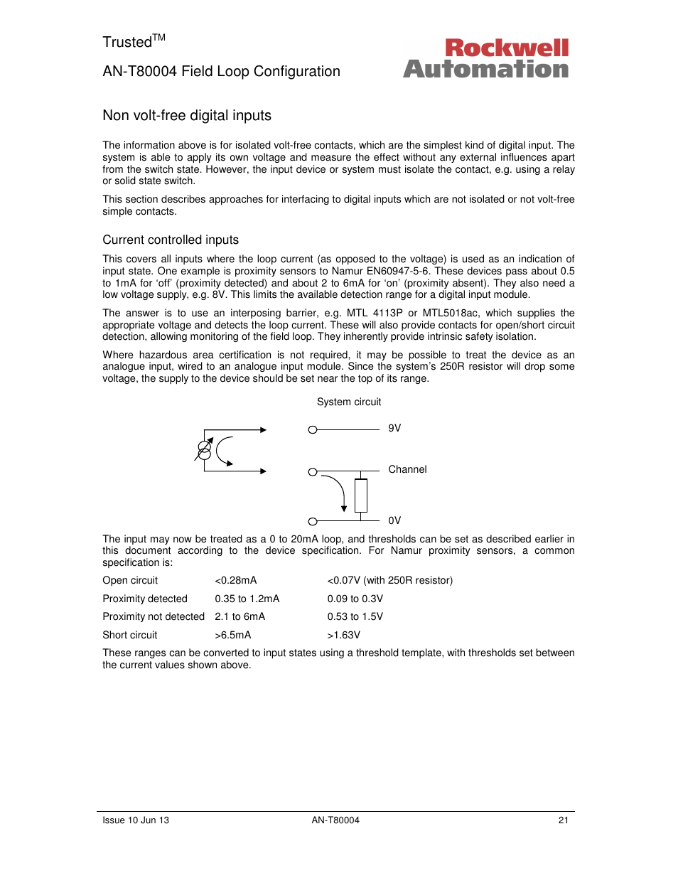 Trusted, Non volt-free digital inputs | Rockwell Automation T80004 Application Note Field Loop Configuration User Manual | Page 21 / 56