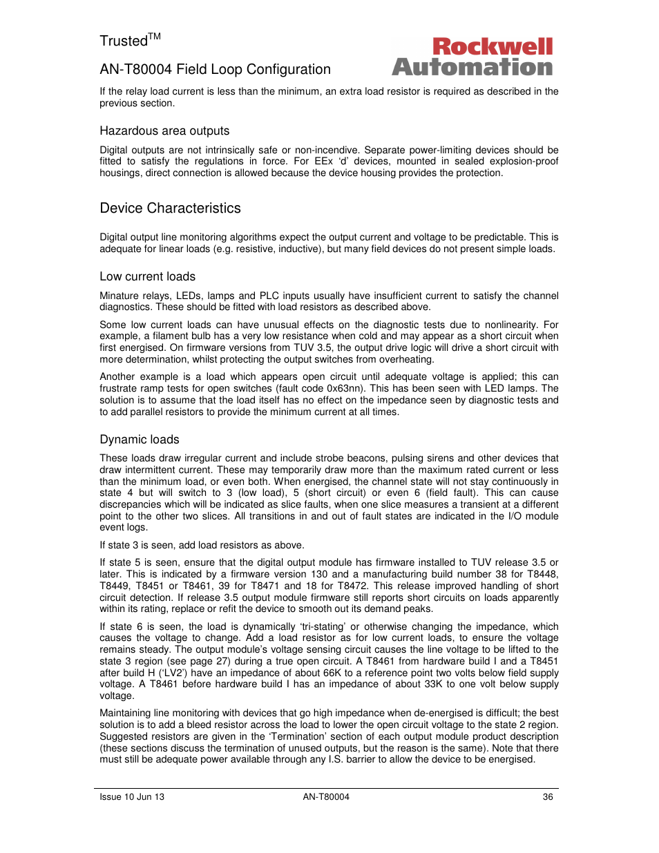 Trusted, Device characteristics | Rockwell Automation T80004 Application Note Field Loop Configuration User Manual | Page 36 / 56