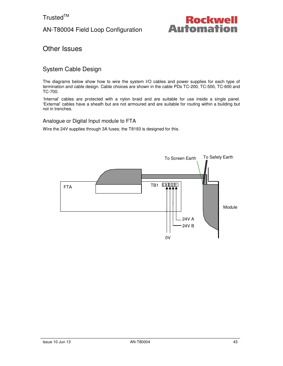 Other issues, Trusted, System cable design | Rockwell Automation T80004 Application Note Field Loop Configuration User Manual | Page 43 / 56