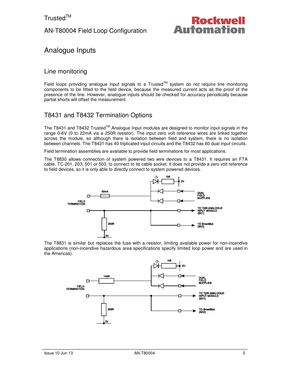 Analogue inputs, Trusted, Line monitoring | Rockwell Automation T80004 Application Note Field Loop Configuration User Manual | Page 5 / 56