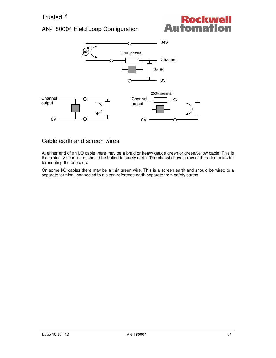 Trusted, Cable earth and screen wires | Rockwell Automation T80004 Application Note Field Loop Configuration User Manual | Page 51 / 56