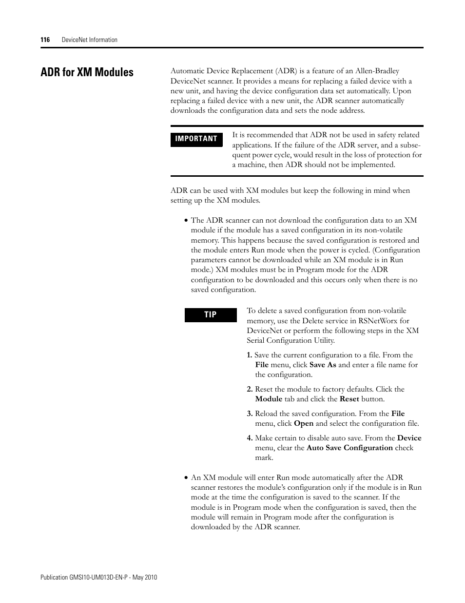 Adr for xm modules | Rockwell Automation 1440-VSE02-01RA XM-122 gSE Vibration Module User Manual | Page 126 / 216
