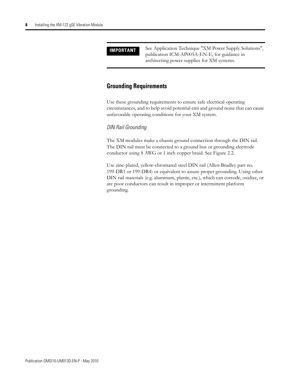 Grounding requirements | Rockwell Automation 1440-VSE02-01RA XM-122 gSE Vibration Module User Manual | Page 18 / 216