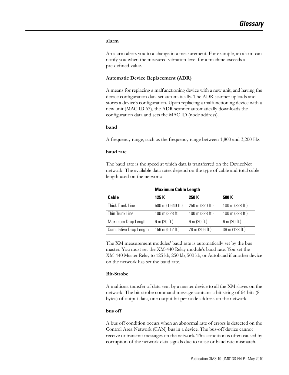 Glossary | Rockwell Automation 1440-VSE02-01RA XM-122 gSE Vibration Module User Manual | Page 205 / 216