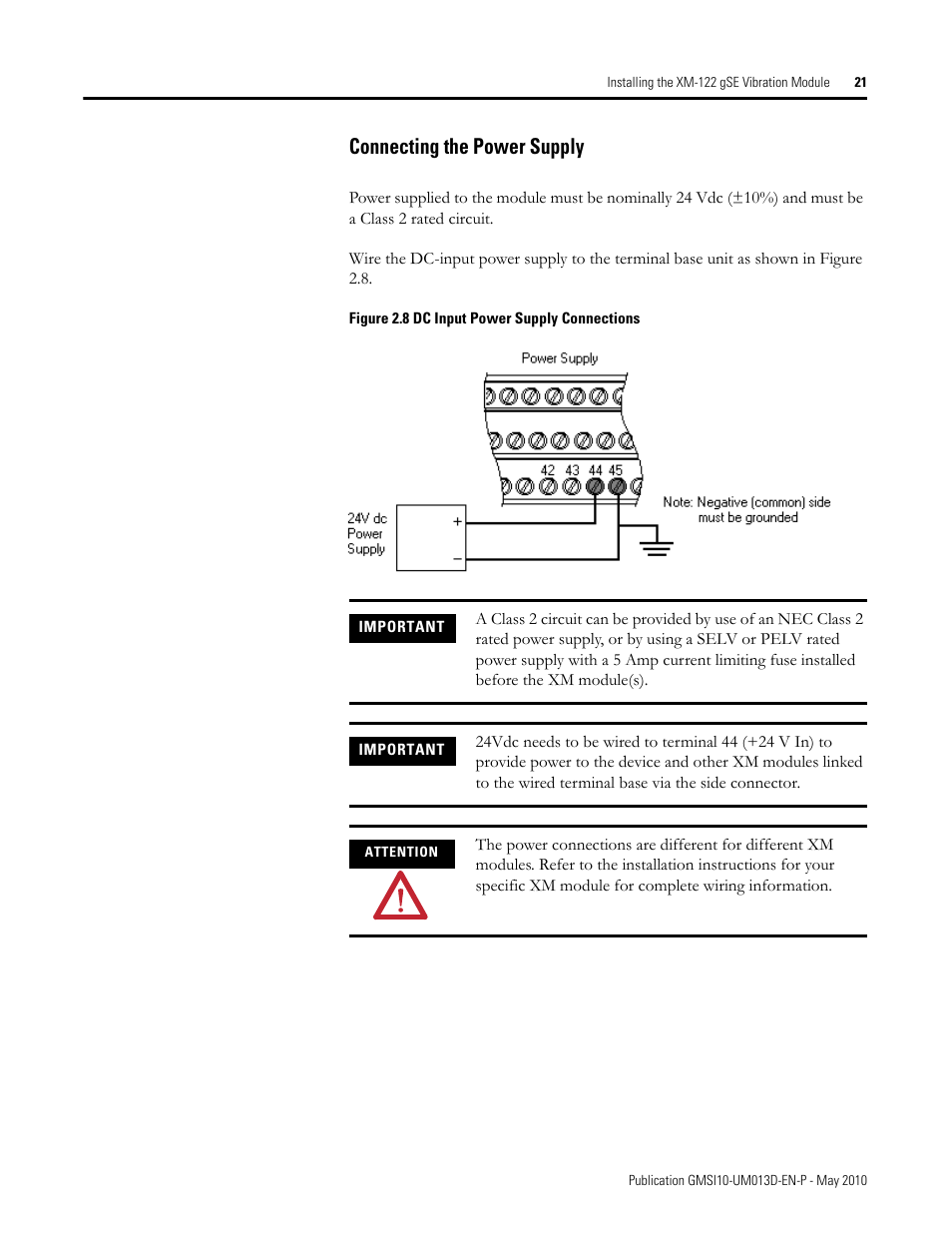 Connecting the power supply | Rockwell Automation 1440-VSE02-01RA XM-122 gSE Vibration Module User Manual | Page 31 / 216
