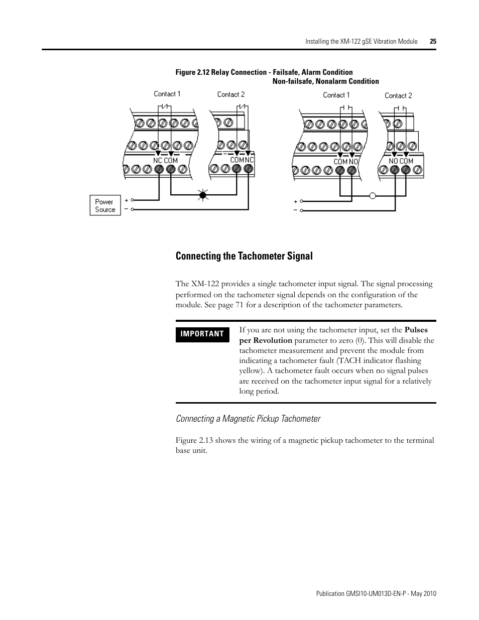 Connecting the tachometer signal | Rockwell Automation 1440-VSE02-01RA XM-122 gSE Vibration Module User Manual | Page 35 / 216