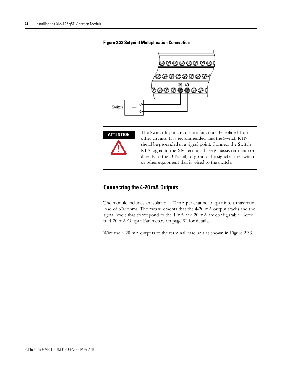 Connecting the 4-20 ma outputs | Rockwell Automation 1440-VSE02-01RA XM-122 gSE Vibration Module User Manual | Page 54 / 216