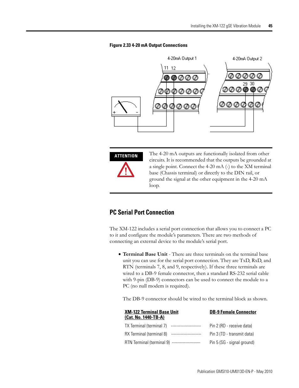 Pc serial port connection | Rockwell Automation 1440-VSE02-01RA XM-122 gSE Vibration Module User Manual | Page 55 / 216