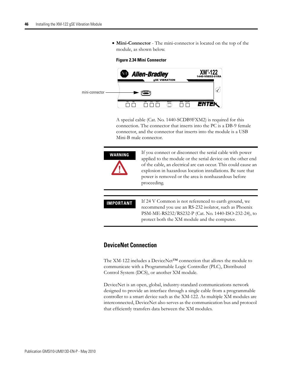 Devicenet connection | Rockwell Automation 1440-VSE02-01RA XM-122 gSE Vibration Module User Manual | Page 56 / 216
