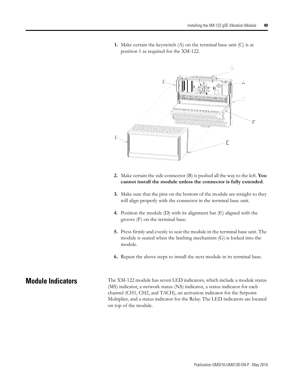Module indicators | Rockwell Automation 1440-VSE02-01RA XM-122 gSE Vibration Module User Manual | Page 59 / 216