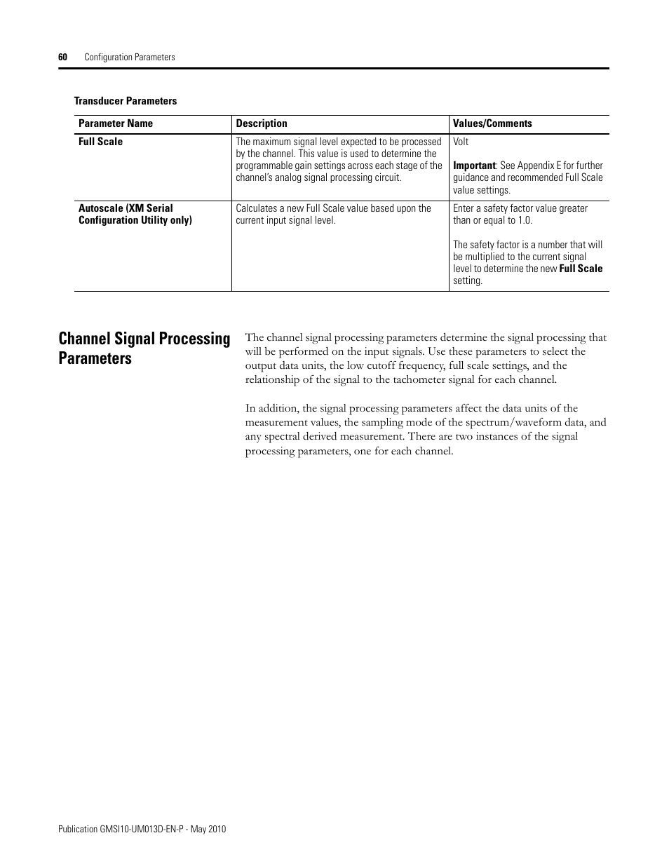 Channel signal processing parameters | Rockwell Automation 1440-VSE02-01RA XM-122 gSE Vibration Module User Manual | Page 70 / 216