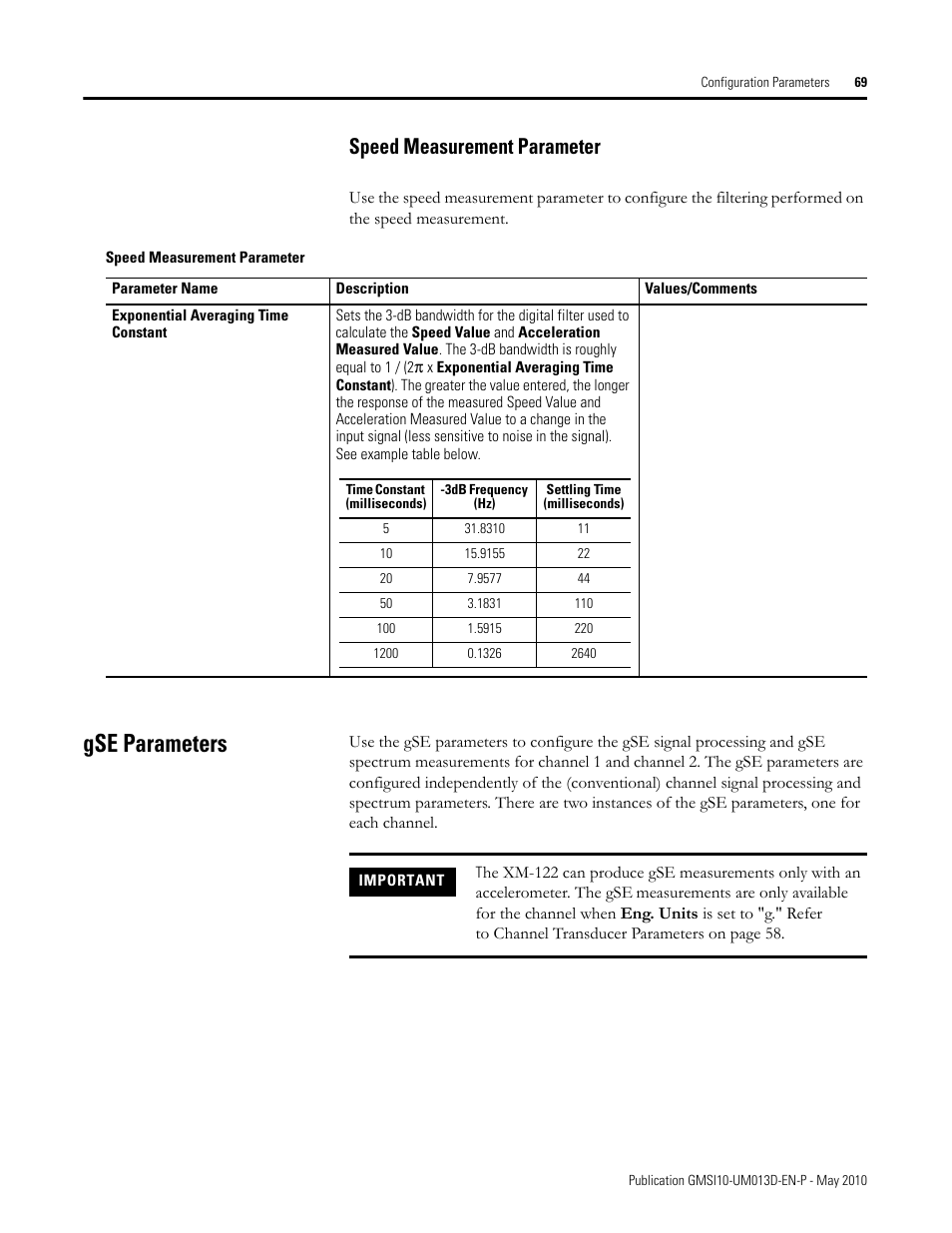 Speed measurement parameter, Gse parameters | Rockwell Automation 1440-VSE02-01RA XM-122 gSE Vibration Module User Manual | Page 79 / 216