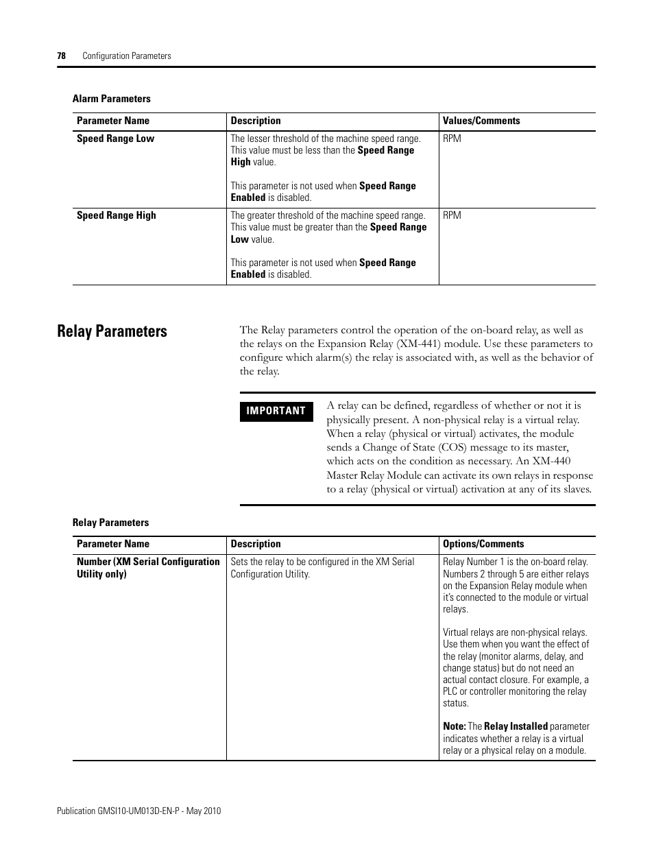 Relay parameters | Rockwell Automation 1440-VSE02-01RA XM-122 gSE Vibration Module User Manual | Page 88 / 216