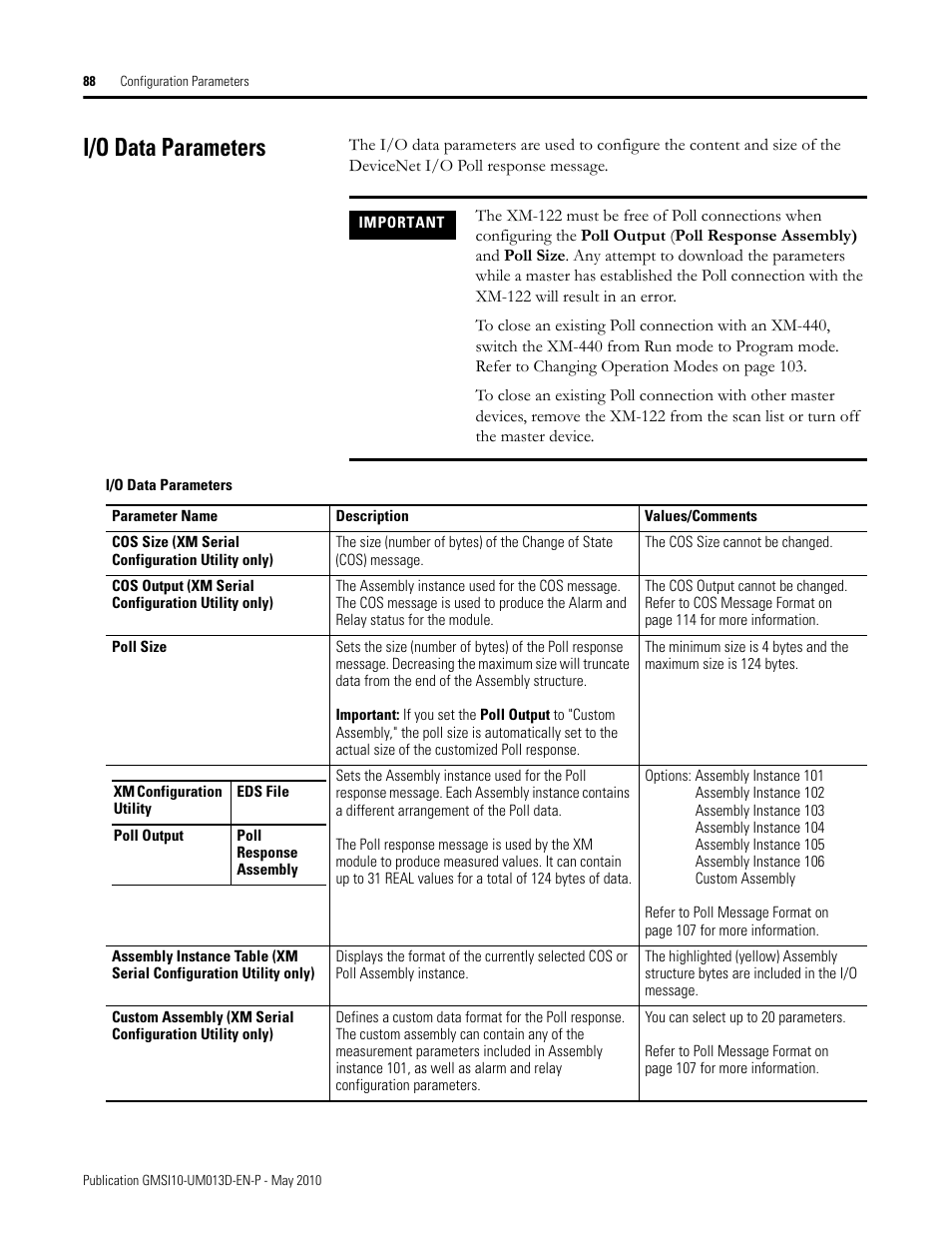 I/o data parameters | Rockwell Automation 1440-VSE02-01RA XM-122 gSE Vibration Module User Manual | Page 98 / 216