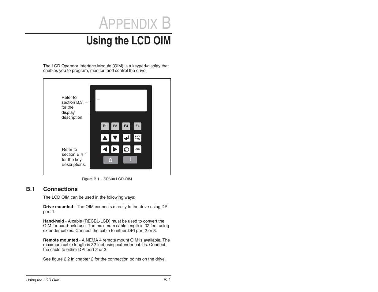 Ppendix, Using the lcd oim | Rockwell Automation SP600 User Manual Version 3.0 User Manual | Page 233 / 274