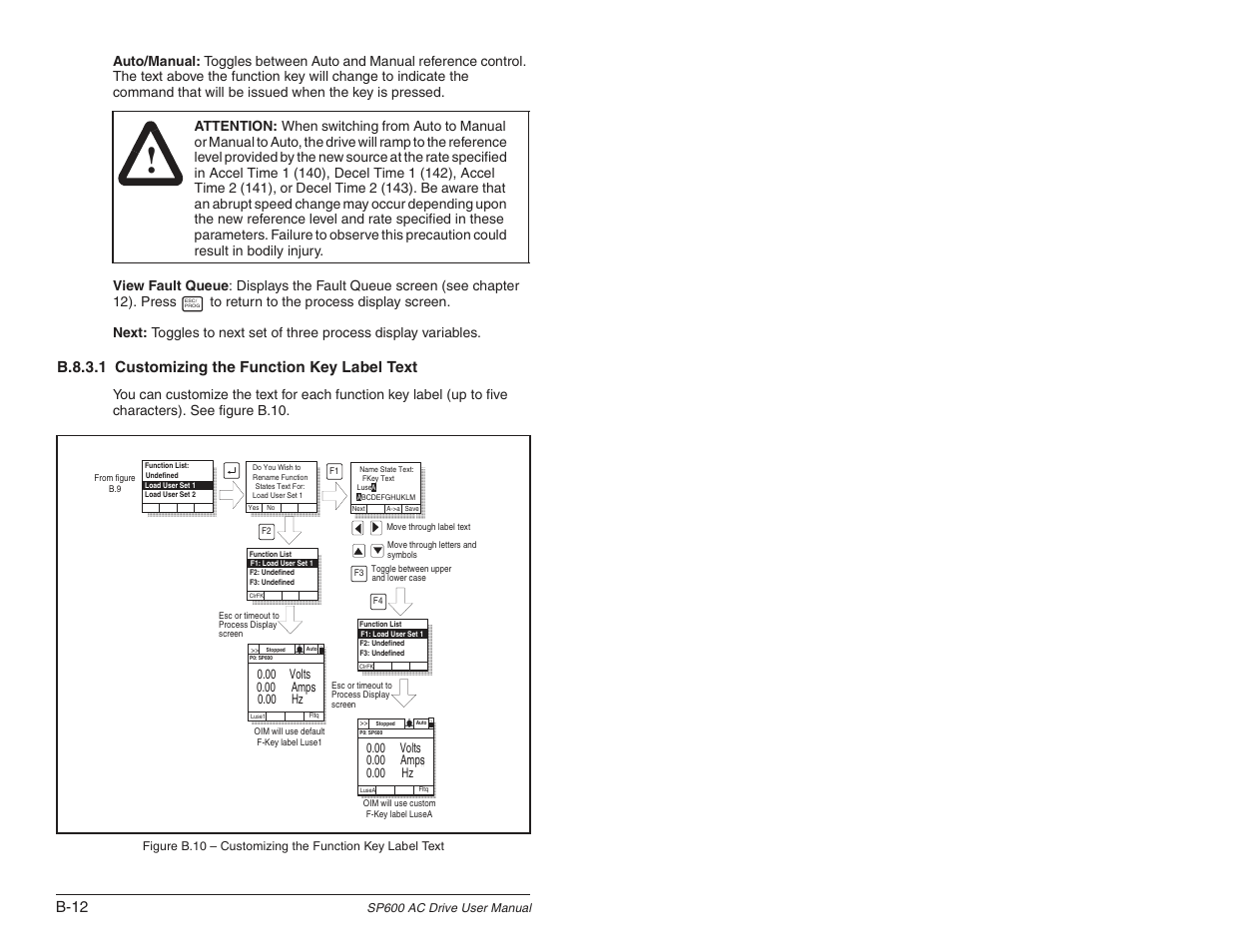 B-12, B.8.3.1 customizing the function key label text | Rockwell Automation SP600 User Manual Version 3.0 User Manual | Page 244 / 274