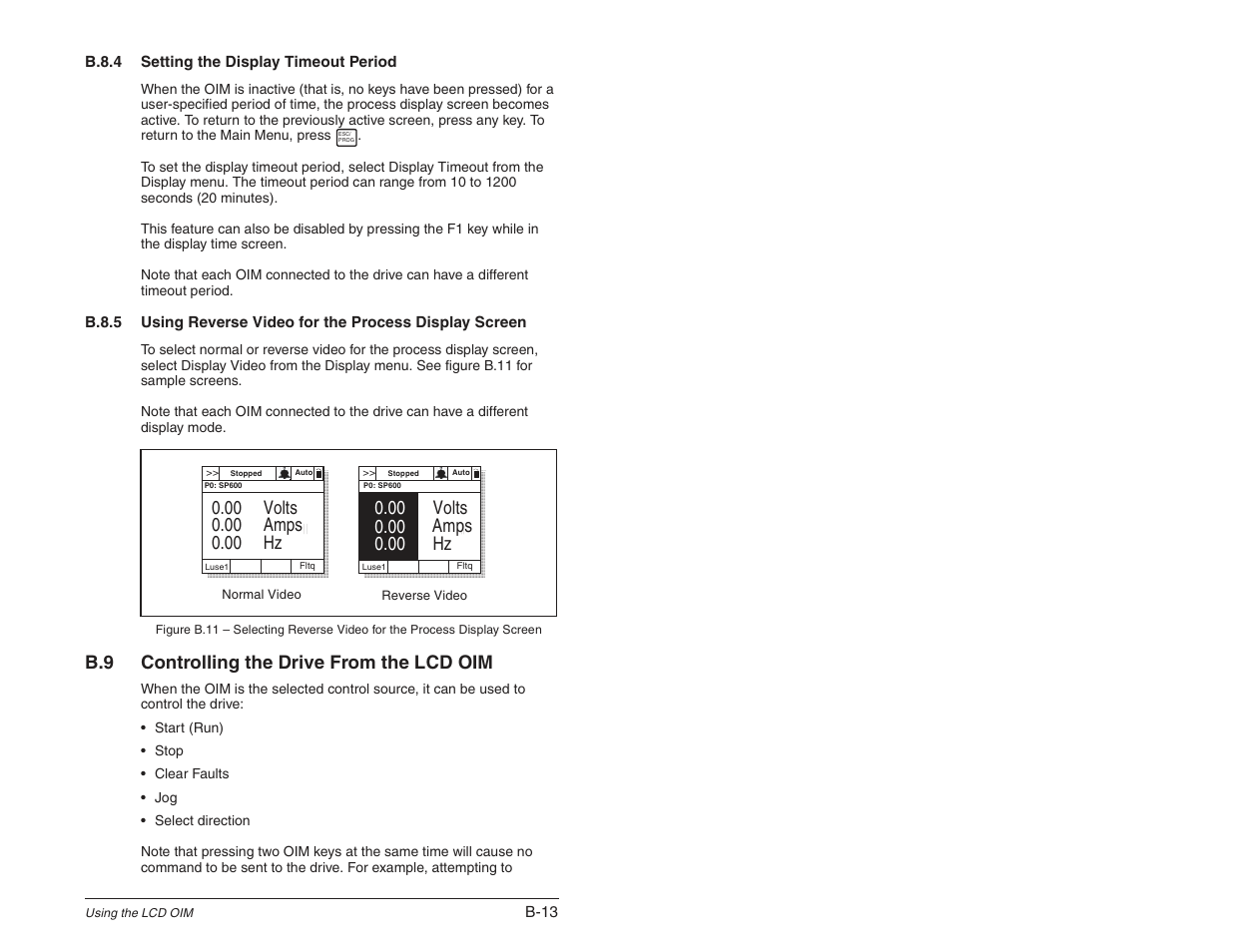 B.9 controlling the drive from the lcd oim | Rockwell Automation SP600 User Manual Version 3.0 User Manual | Page 245 / 274