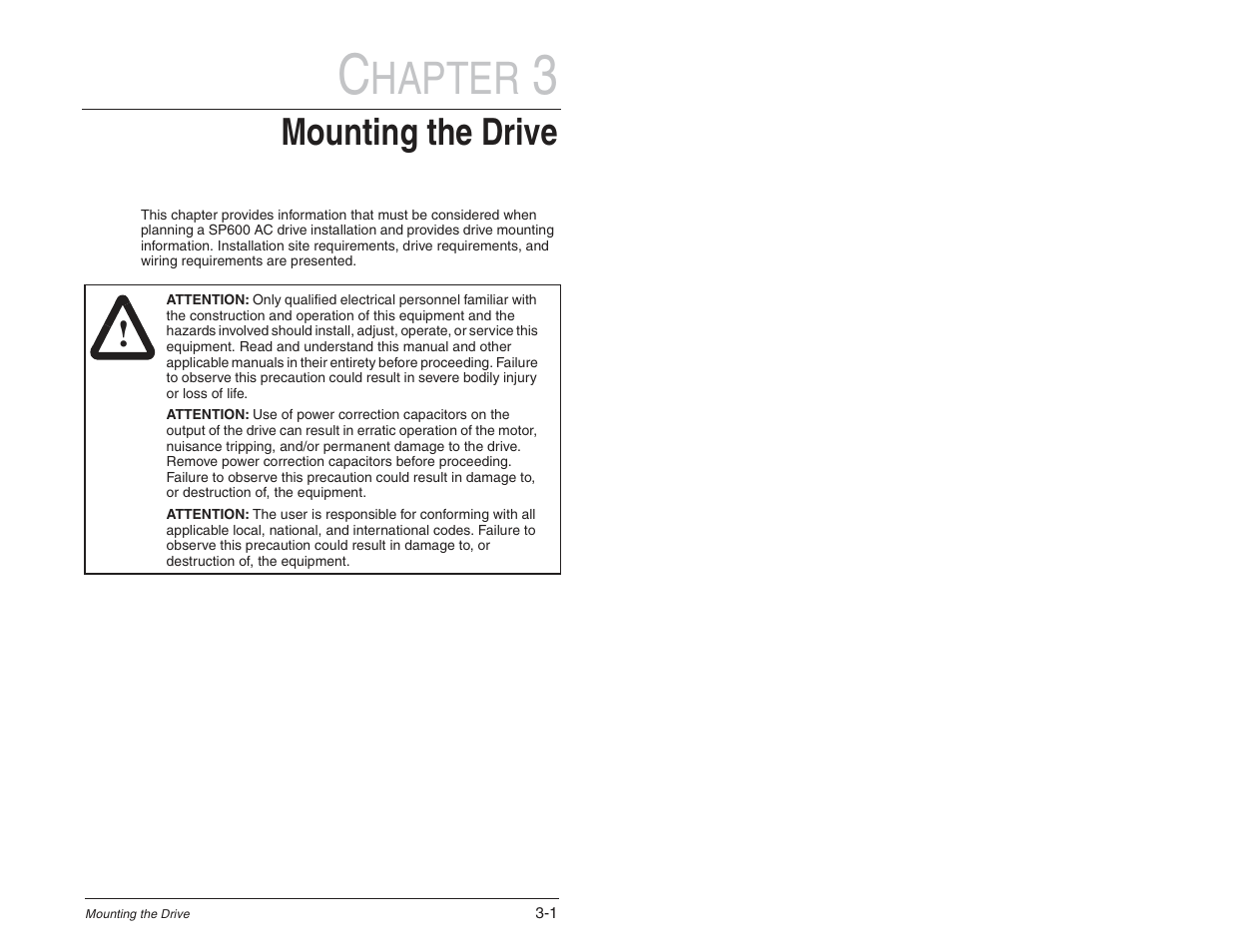 Hapter, Mounting the drive | Rockwell Automation SP600 User Manual Version 3.0 User Manual | Page 37 / 274