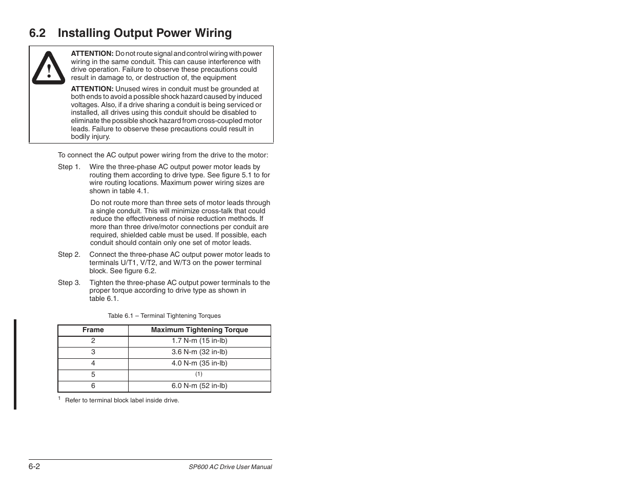 2 installing output power wiring | Rockwell Automation SP600 User Manual Version 3.0 User Manual | Page 68 / 274