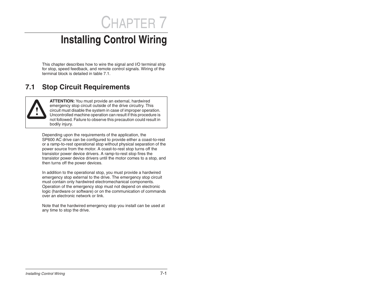 Hapter, Installing control wiring | Rockwell Automation SP600 User Manual Version 3.0 User Manual | Page 73 / 274