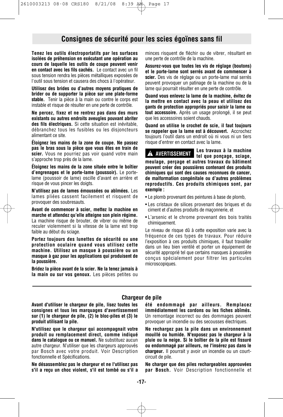 Bosch CRS180 User Manual | Page 17 / 44