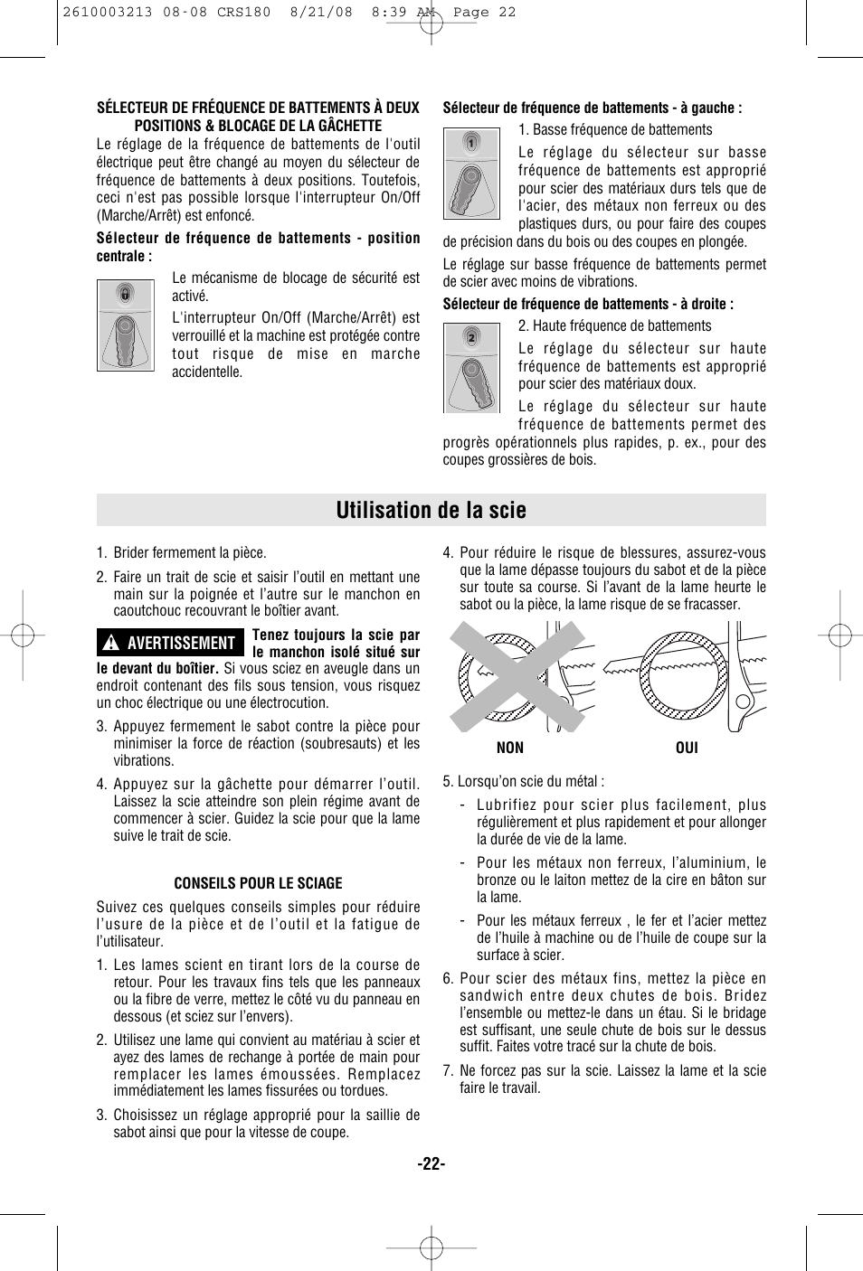 Utilisation de la scie | Bosch CRS180 User Manual | Page 22 / 44