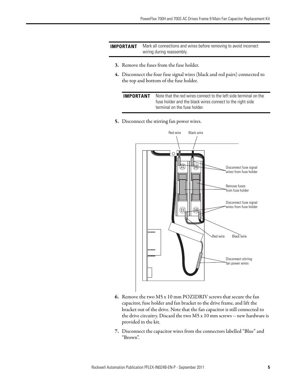 Rockwell Automation 20D PowerFlex 700H and 700S AC Drives Frame 9 Main Fan Capacitor Replacement Kit User Manual | Page 5 / 10