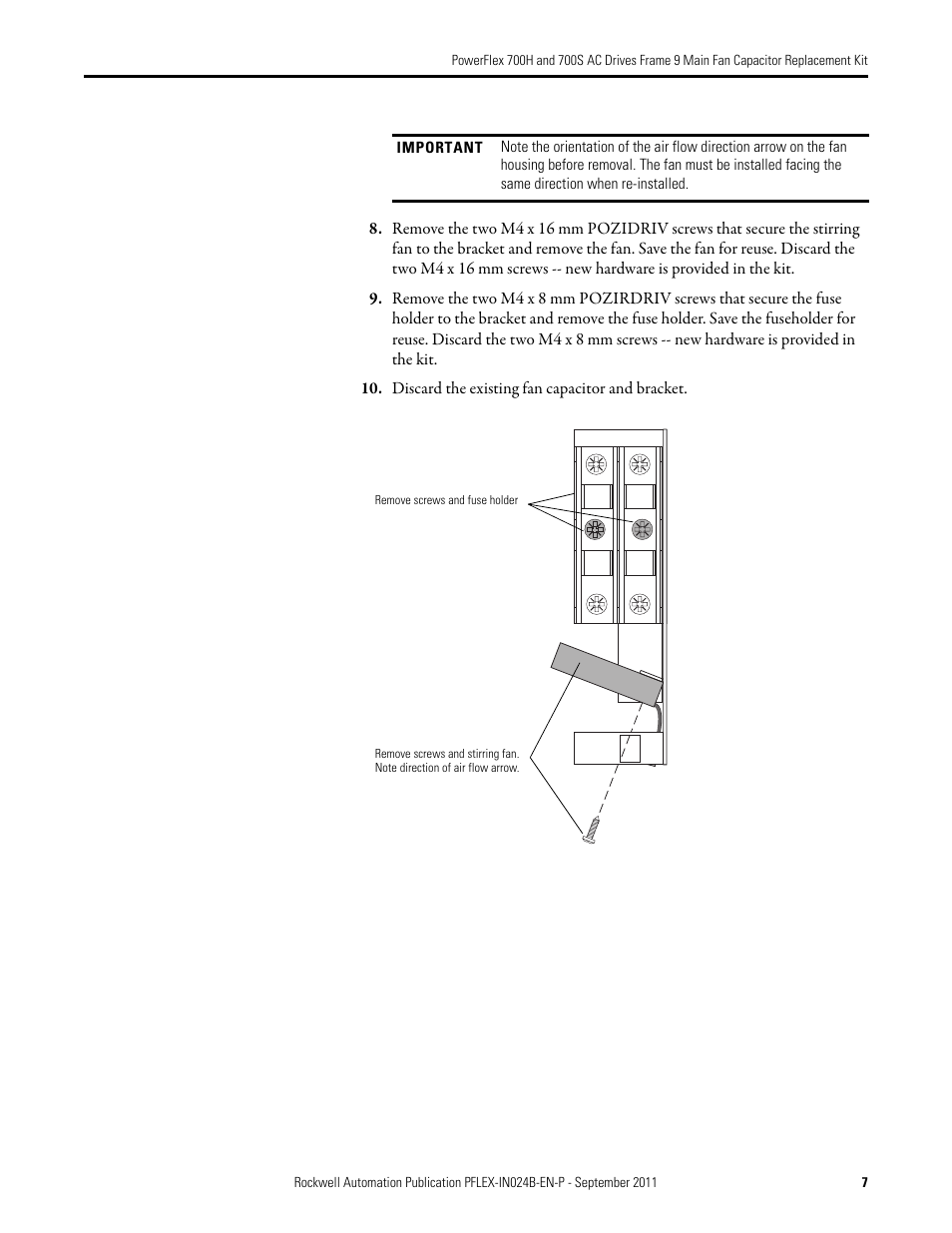 Rockwell Automation 20D PowerFlex 700H and 700S AC Drives Frame 9 Main Fan Capacitor Replacement Kit User Manual | Page 7 / 10