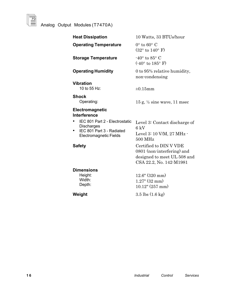 Rockwell Automation T7470A ICS Regent+Plus Analog Output Modules User Manual | Page 16 / 16
