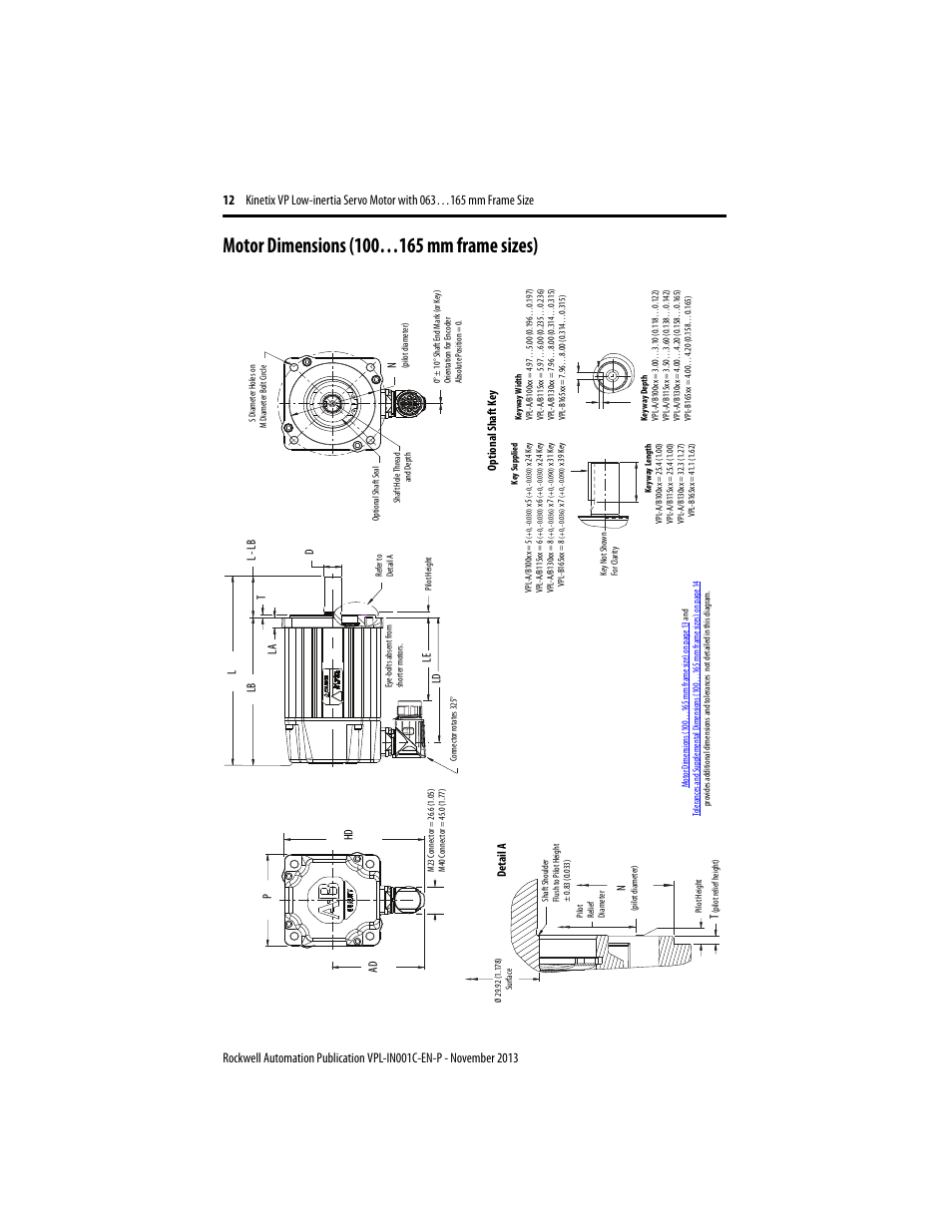 Motor dimensions (100…165 mm frame sizes) | Rockwell Automation VPL-xxxx Kinetix VP Low-inertia Servo Motor 063…165 mm Frame  User Manual | Page 12 / 32