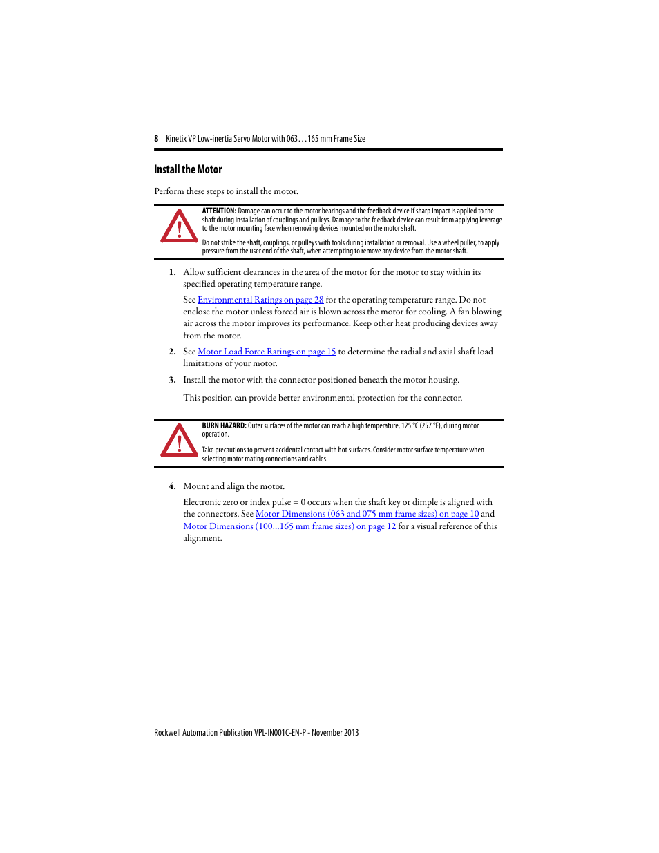 Install the motor | Rockwell Automation VPL-xxxx Kinetix VP Low-inertia Servo Motor 063…165 mm Frame  User Manual | Page 8 / 32