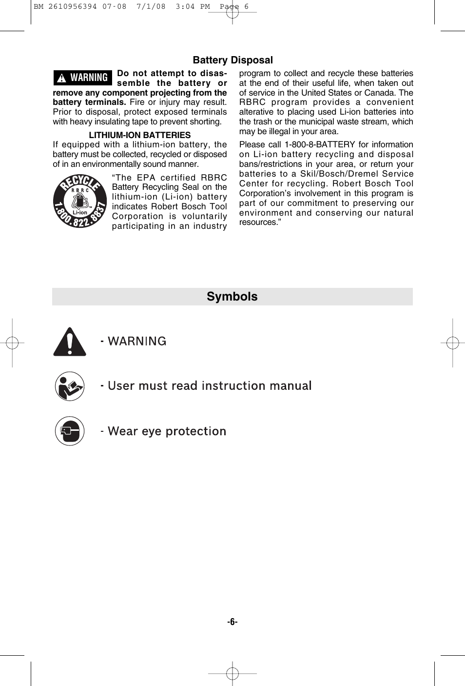 Symbols | Bosch 17618 User Manual | Page 6 / 52