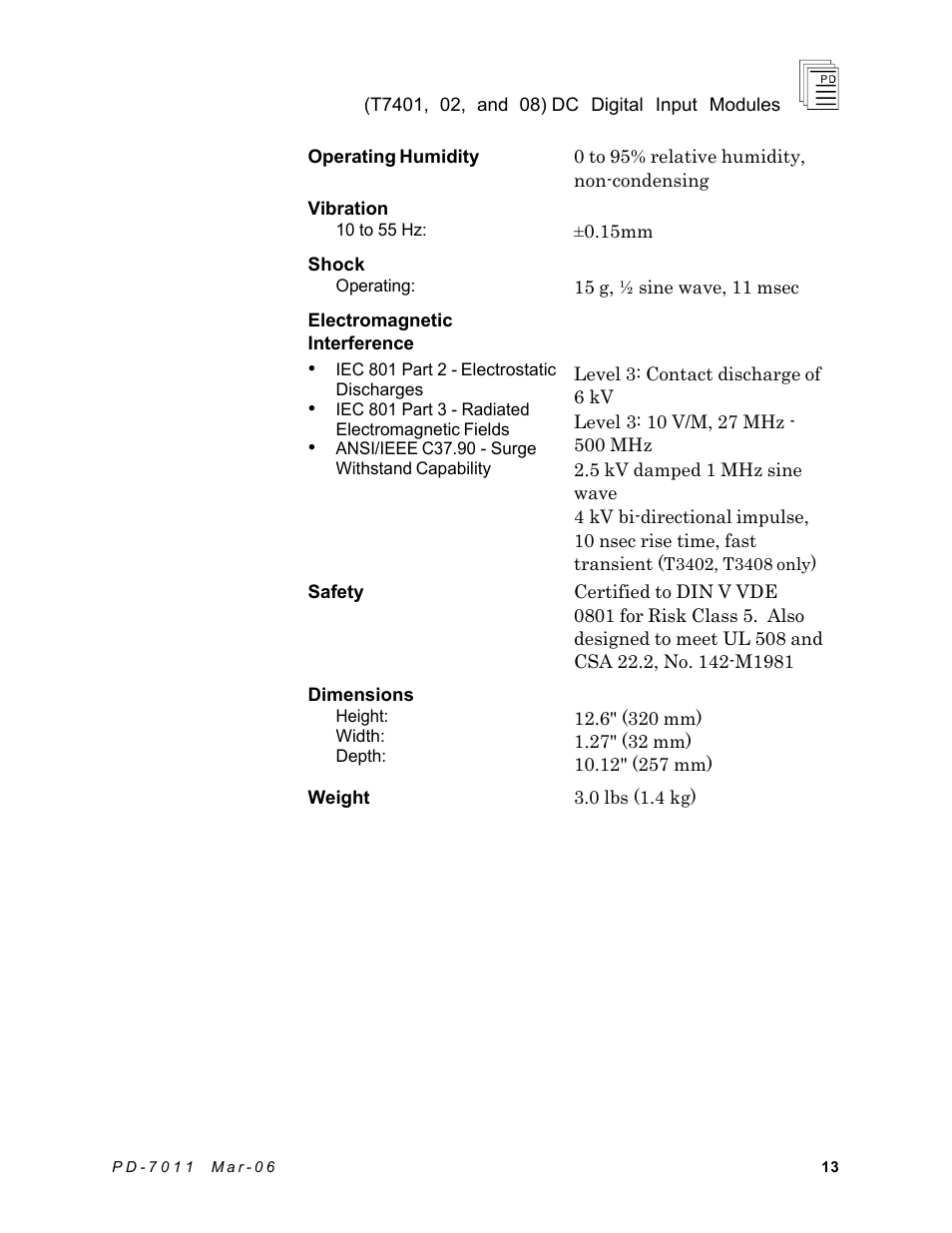 Rockwell Automation T7408 ICS Regent+Plus DC Digital Input Modules 24VDC, 48VDC and 120VDC User Manual | Page 13 / 13